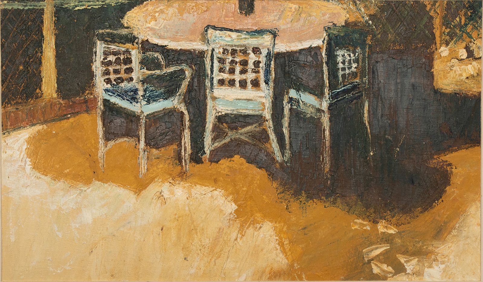 Garden Chairs — oil on canvas by Halima Tahir